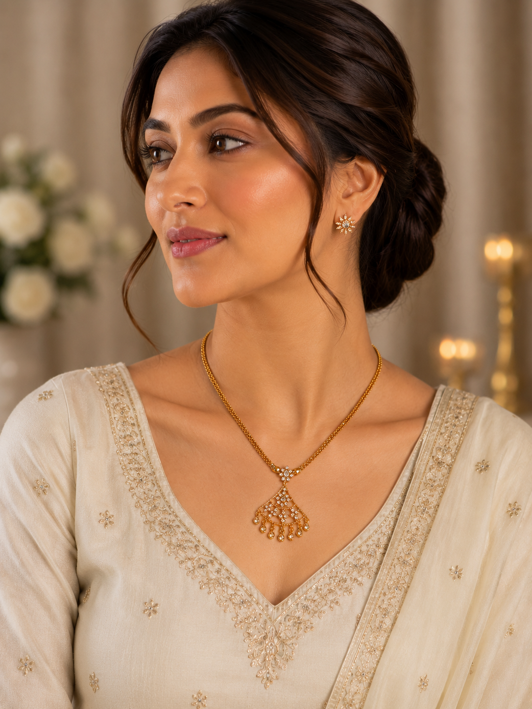 Ivory Bloom Kundan Fan Necklace Set