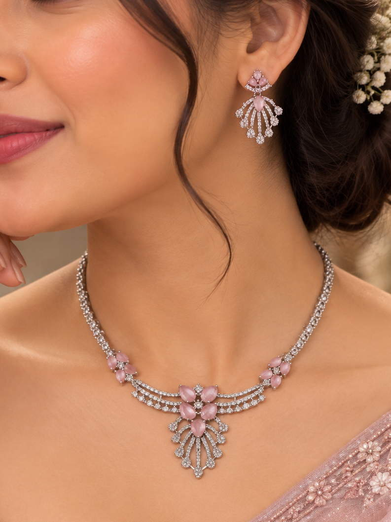 Blush Pink Petal Cascade Necklace Set